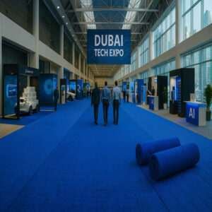 Blue carpet at Dubai Tech Exhibition.